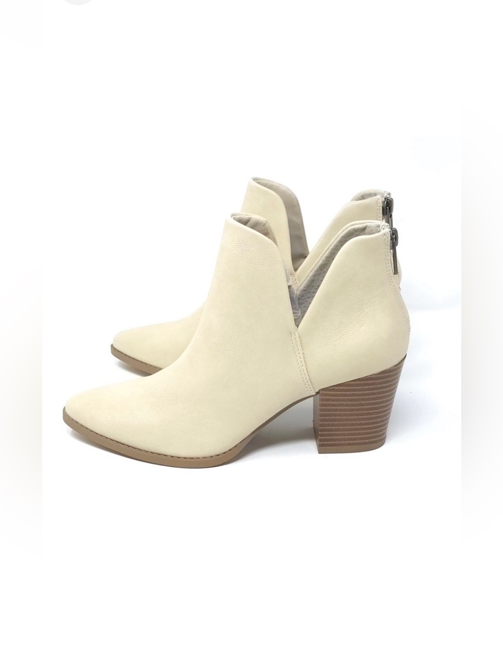 New Sun + Stone Eliza Ecru Faux Leather Almond Toe Ankle Boots Women’s 8M - Picture 6 of 11